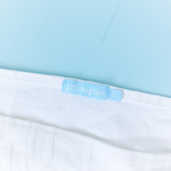 J McLaughlin White Textured Boatneck Blouse Chain Size Small Clean Resort Sailor - Picture 3 of 7